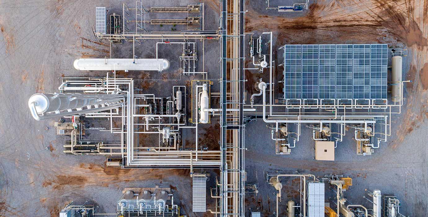 Aerial view of a Blue Mountain Midstream processing facility
